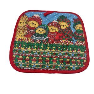 Christmas Bears Decorative Quilted Pot Holder Square 8 Inch Kitchen Mitt Cotton
